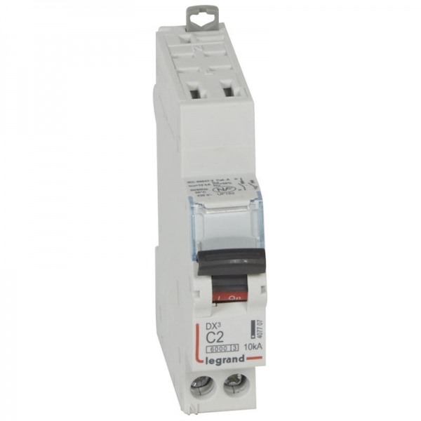 407707 LEGRAND Disjoncteur 1P+N 2A courbe_C 6000A/10KA AUTO