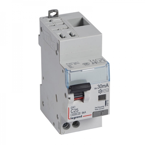 410715 LEGRAND Disjoncteur différentiel 1P+N C25 4500 AC 30mA