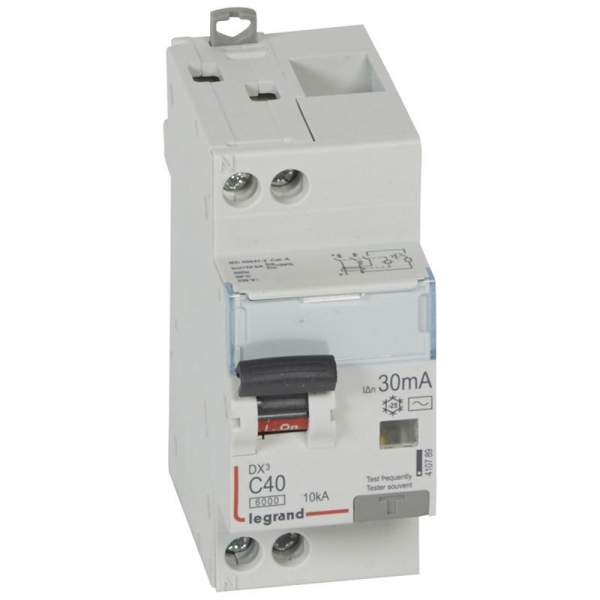 410789 LEGRAND Disjoncteur différentiel 1P+N C40 6000A/10K AC 30mA