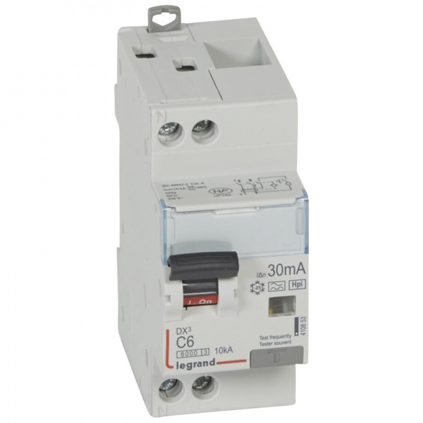 410853 LEGRAND Disjoncteur différentiel 1P+N C6 6000A/10K F 30mA