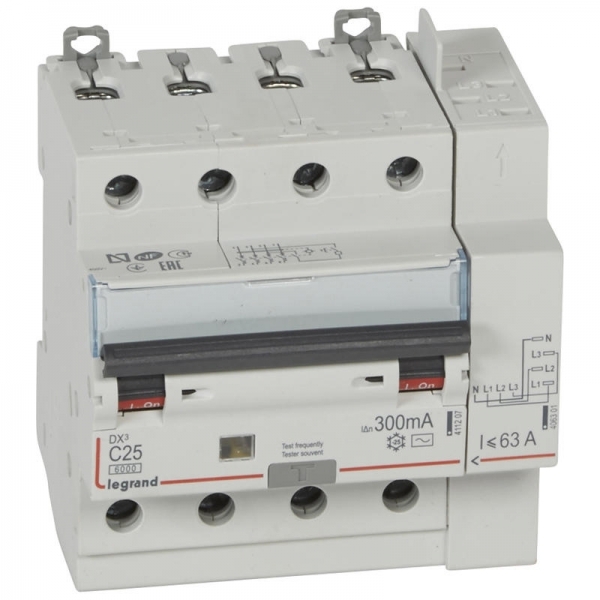 411218 LEGRAND Disjoncteur différentiel 4P C25 6000A AC 300mA TGA