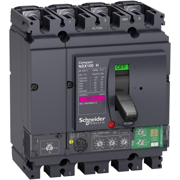 Disjoncteur ComPacT différentiel Vigi NSX100H ML 4.2 4P 100A 70KA