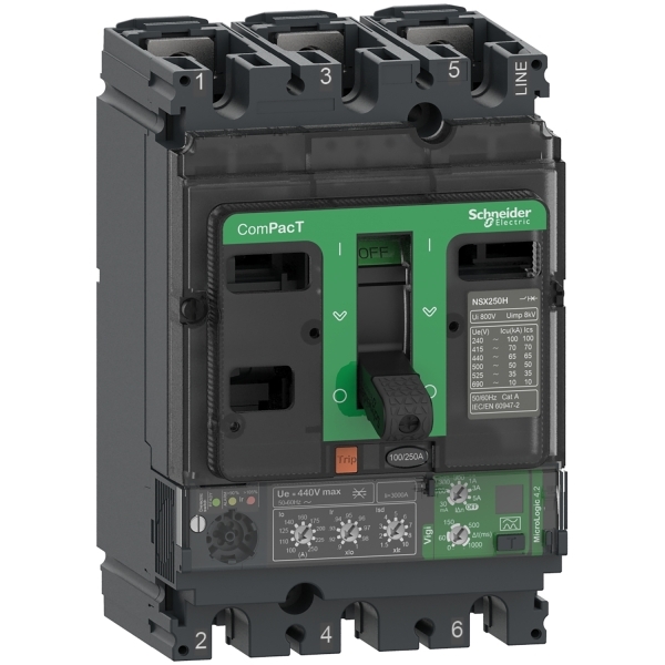 Disjoncteur ComPacT différentiel Vigi NSX160F 3P3D 100A ML.4.2 36KA