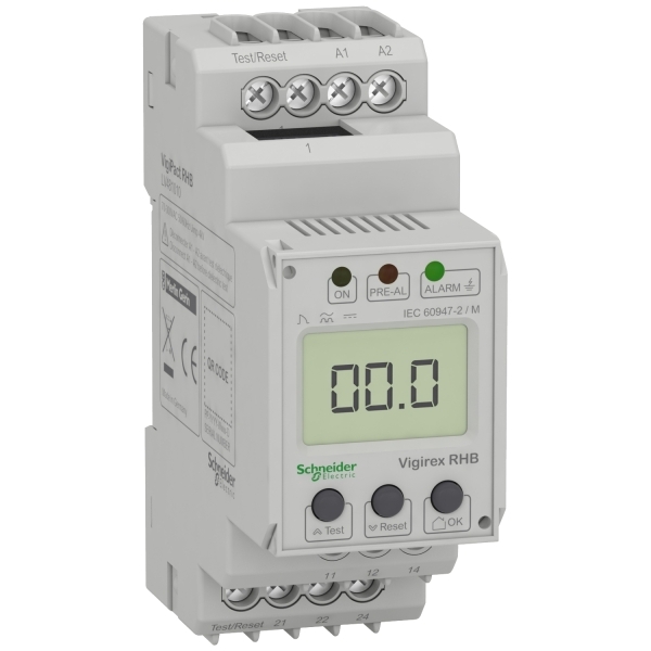 Residual current protection relay, VigiPacT RHB, B type, 30mA-3A, 100-250VAC/DC, DIN rail mounting Residual current protection relay, VigiPacT RHB, B type, 30mA-3A, 100-250VAC/DC, DIN rail mounting