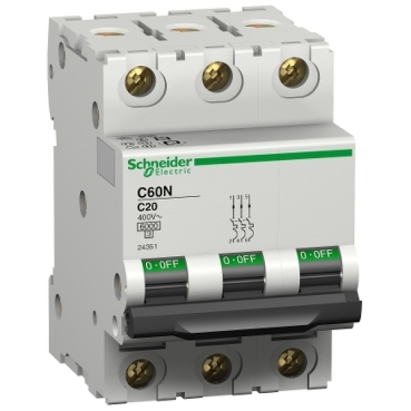 24221 SCHNEIDER Disjoncteur modulaire C60N 3P 63A courbe C 6000A/10KA 24221 SCHNEIDER Disjoncteur modulaire C60N 3P 63A courbe C 6000A/10KA
